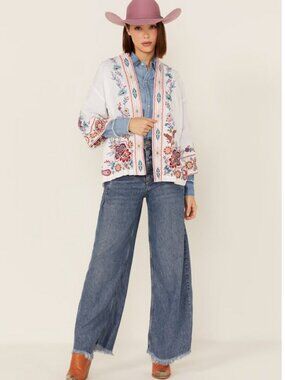 NEW - JOHNNY WAS Sicilia Embroidered Border Linen Jacket size OS short kimono